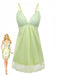 Green 1960s Lace Satin V-Neck Spaghetti Strap Nightgown