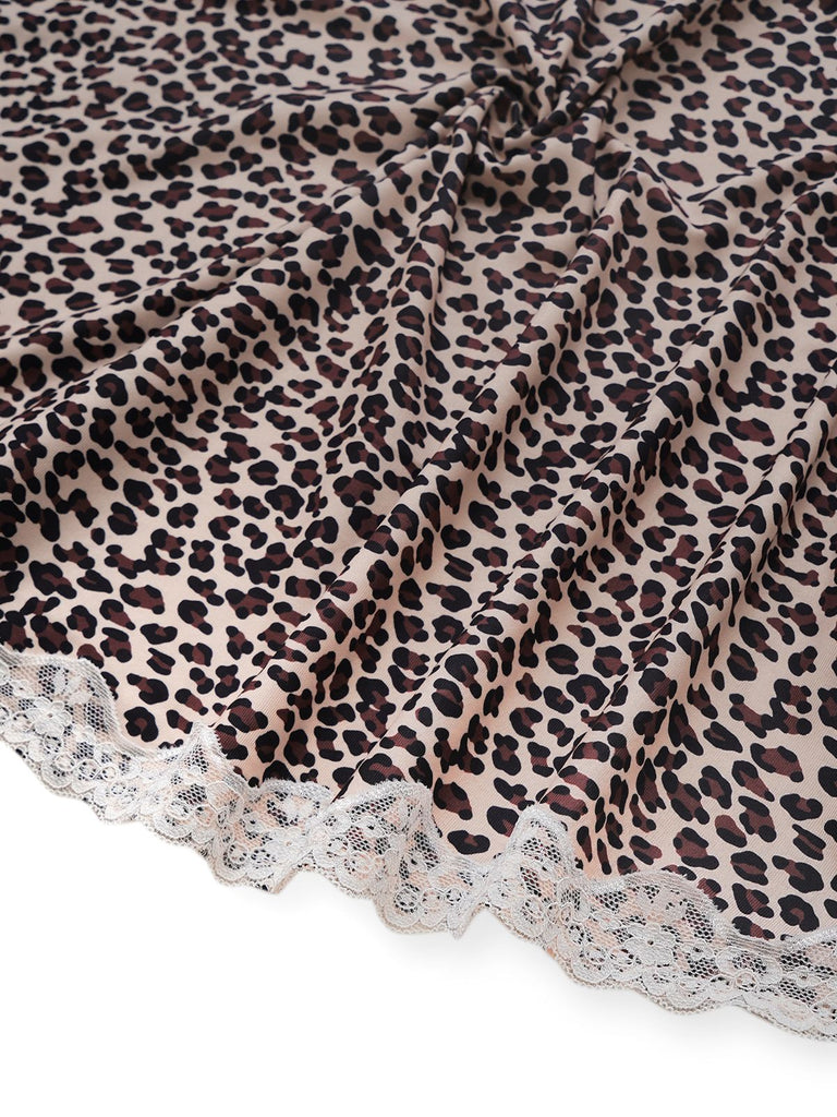 1960s Leopard Print Lace Trim Halter Nightgown