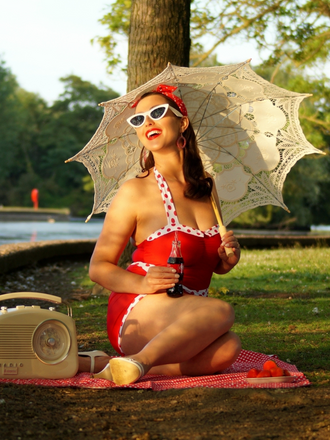 Red 1940s Halter Patchwork One-piece Swimsuit