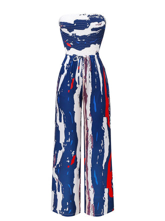 Multicolor 1960s Splashing Ink Strapless Jumpsuit