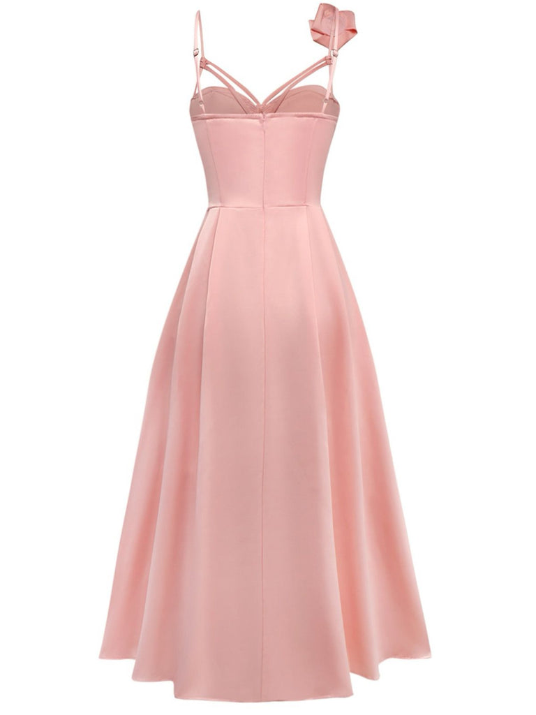1930s Solid 3D Floral Hollow Out Slip Dress