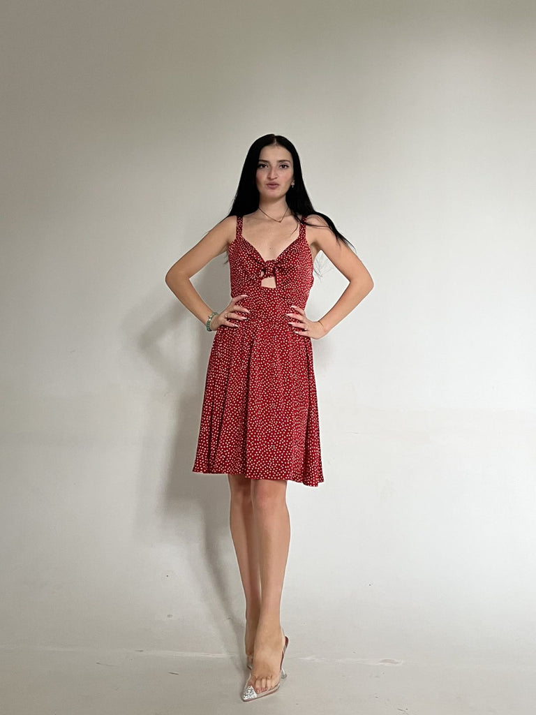 Red 1950s Spaghetti Strap Heart Print Dress