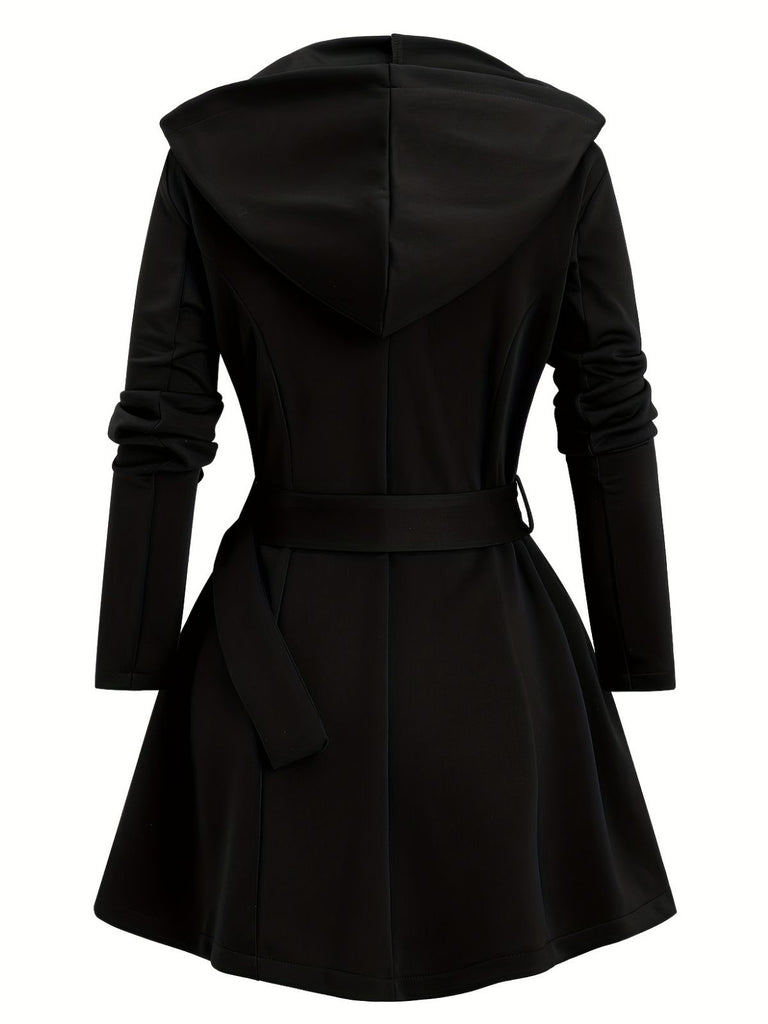 1960s Punk Hooded Zipper Belted Midi Jacket