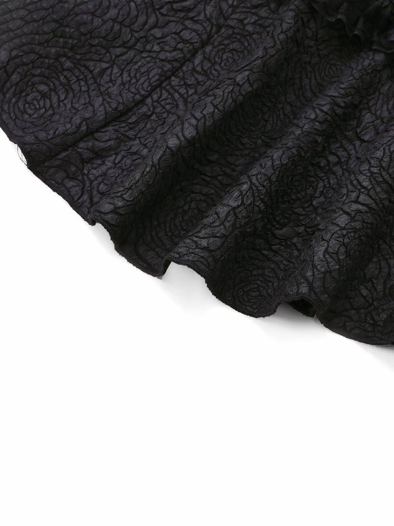 Black 1950s Gothic Lace Panel Bow Tie Lace-up Dress