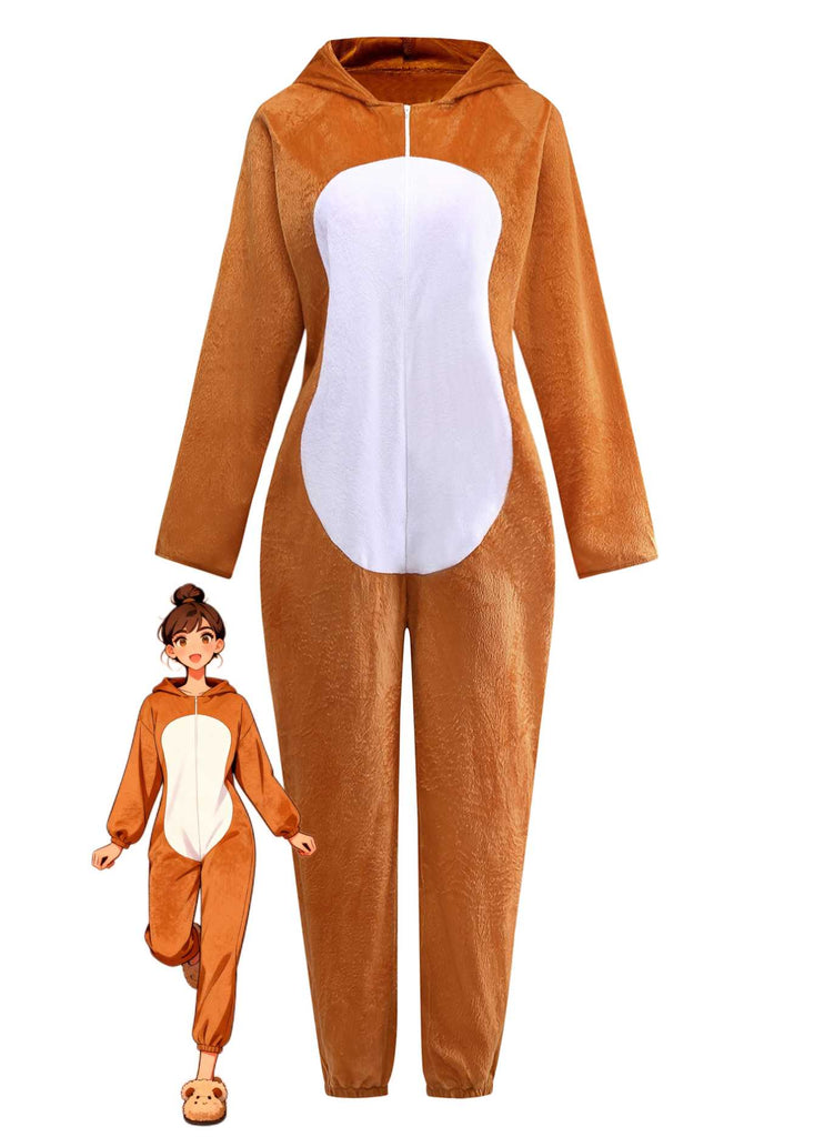 Brown 1970s Christmas Reindeer Cosplay Jumpsuit