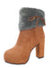 Furry Round Toe Zipper Chunky High Heel Platform Boots