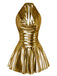 1970s Metallic V-Neck Pleated Mini Dress