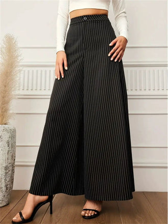 Black 1940s Pinstripe Super Wide-Leg Pants