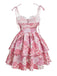 Pink 1980s Spaghetti Strap Ditsy Floral Tiered Dress