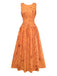 Orange 1930s Cotton Sleeveless Printed Fitted Dress