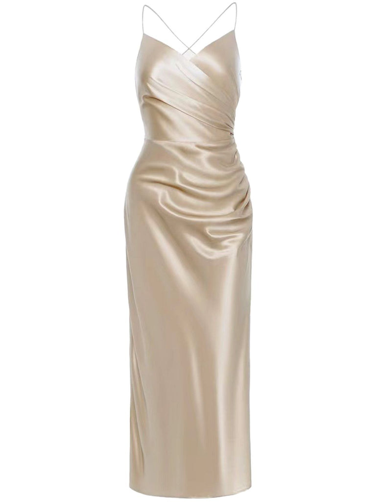Champagne 1930s Satin Backless Slip Dress