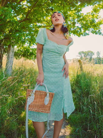Green 1940s Sweetheart Ditsy Floral Dress