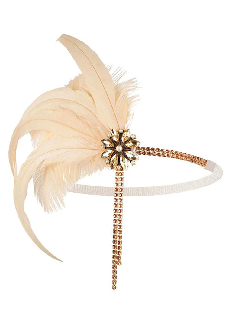 4PCS 1920s Feather Headband Gloves Accessories Set - vintage fashion, retro style