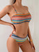 4PCS 1970s Boho Striped Bikini & Fringe Cover-Up Set - vintage fashion, retro style