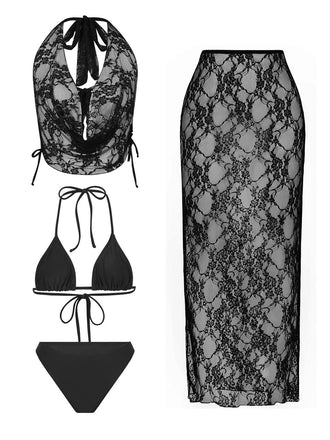1980s Lace 3 Piece Bikini Set