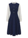 Navy Blue 1980s Ruffle Collar Heart Buttons Dress