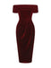 1980s Solid Velvet Off-Shoulder Midi Dress