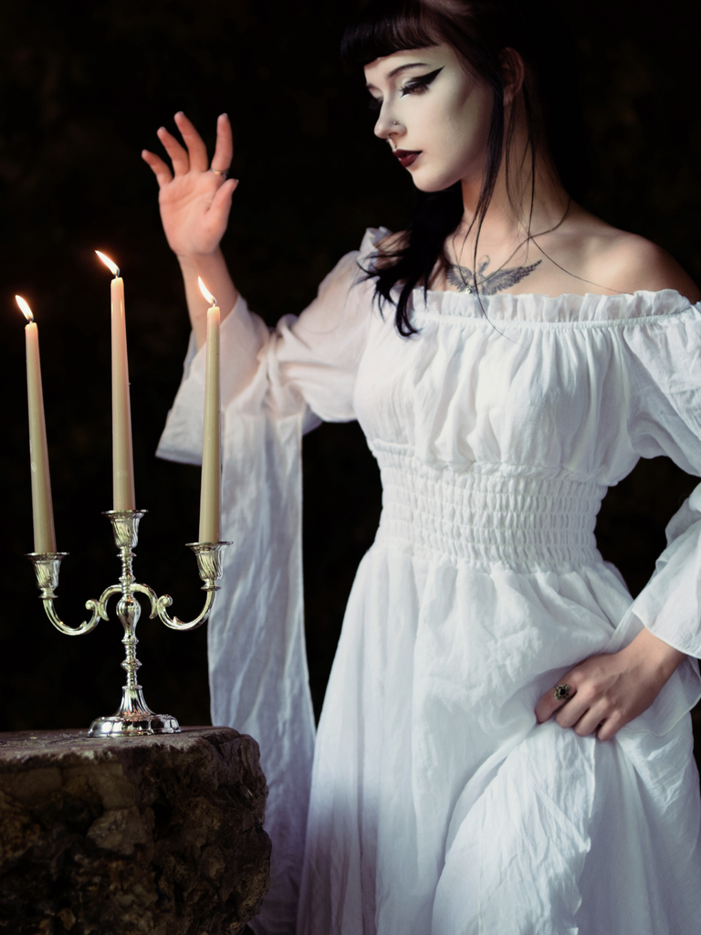 1980s Gothic Bell Sleeve Irregular Hem Dress