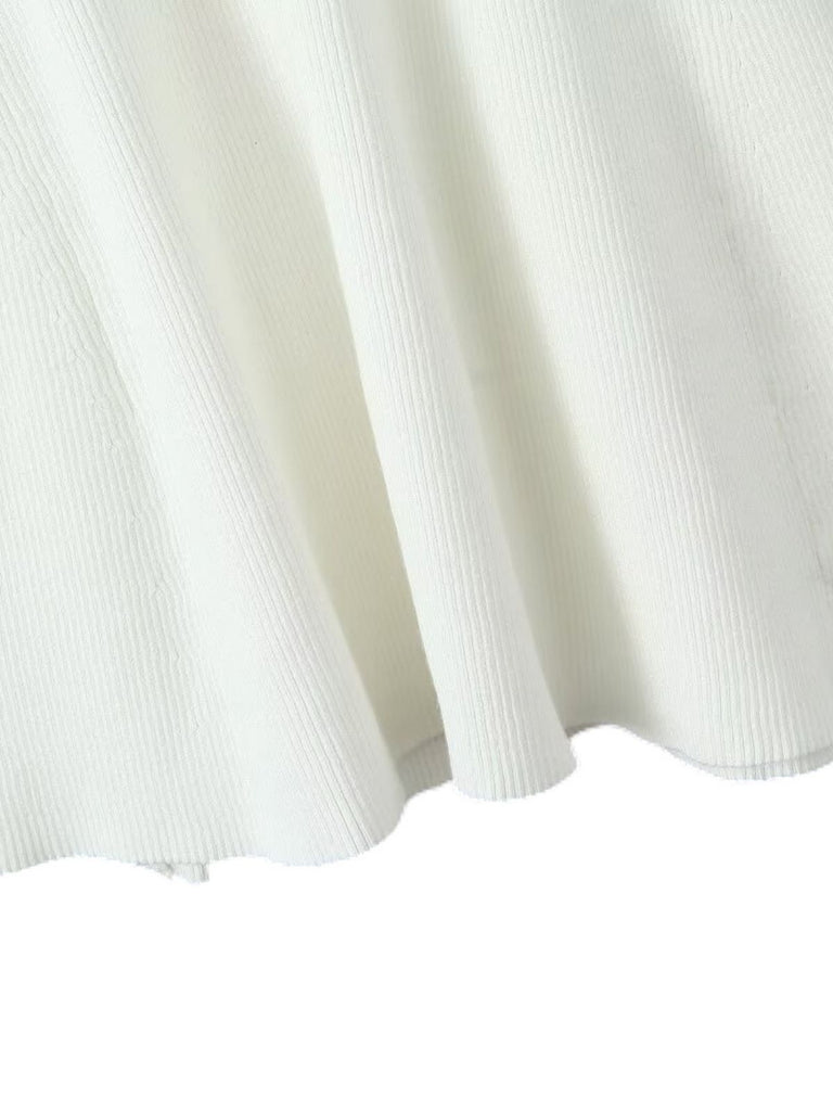 White 1970s Off-Shoulder Lace Knitted Dress