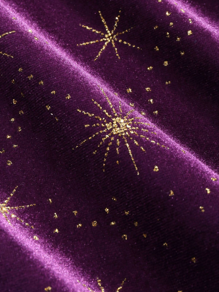[Pre-Sale] Purple 1940s Velvet V-Neck Star Ruffle Dress