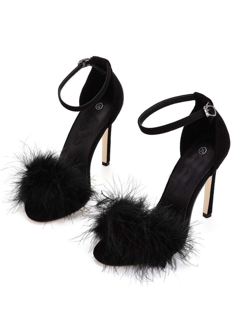 Feather Suede Strap High Heels