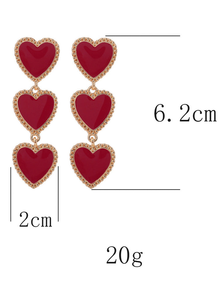 Valentine's Day Triple Heart-Shaped Pendant Earrings