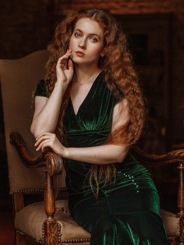 Green 1930s Button V-Neck Velvet Fishtail Dress
