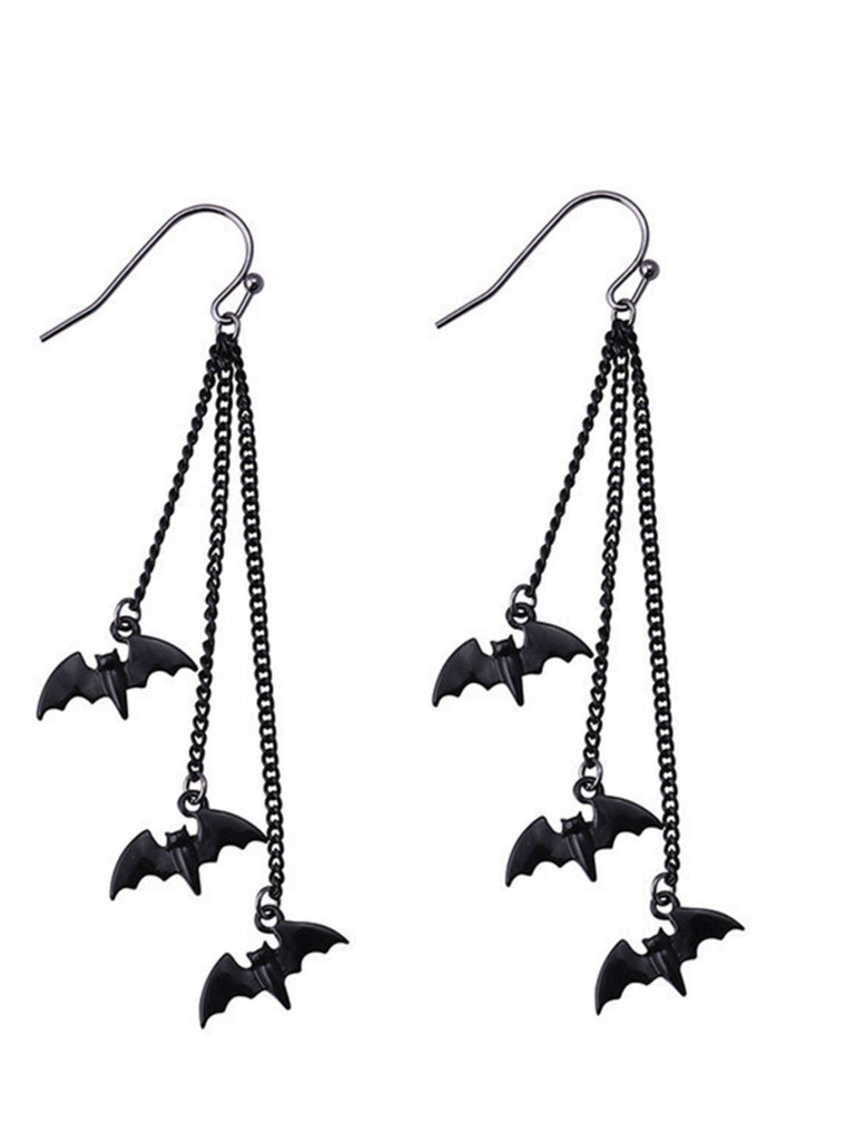 Black Halloween Bat Dangle Earrings