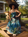 Blue 1950s Water Lily Sweetheart Strapless Dress