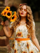 Orange 1950s Sunflower Sweetheart Neck Dress
