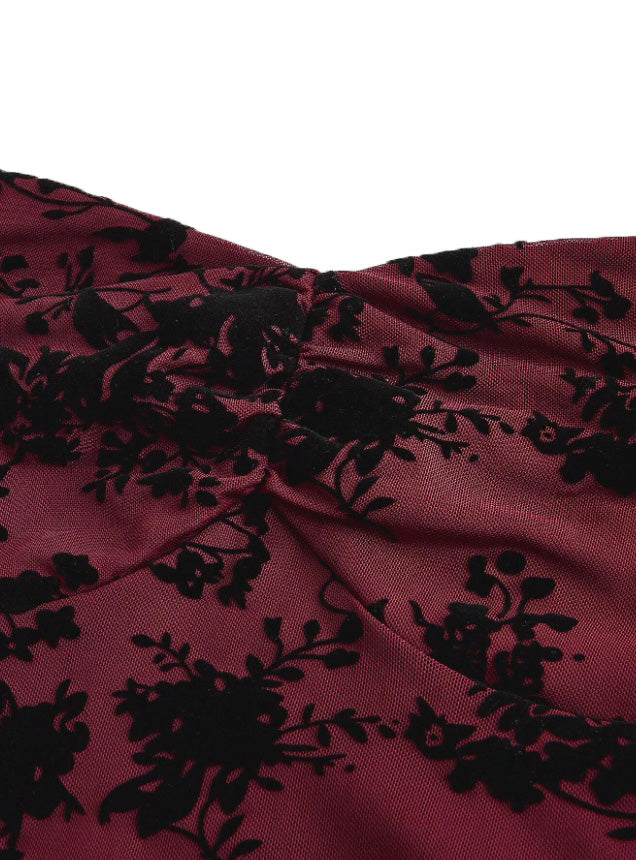 [Pre-Sale] Wine Red 1950s Lace Floral Bishop Sleeves Dress