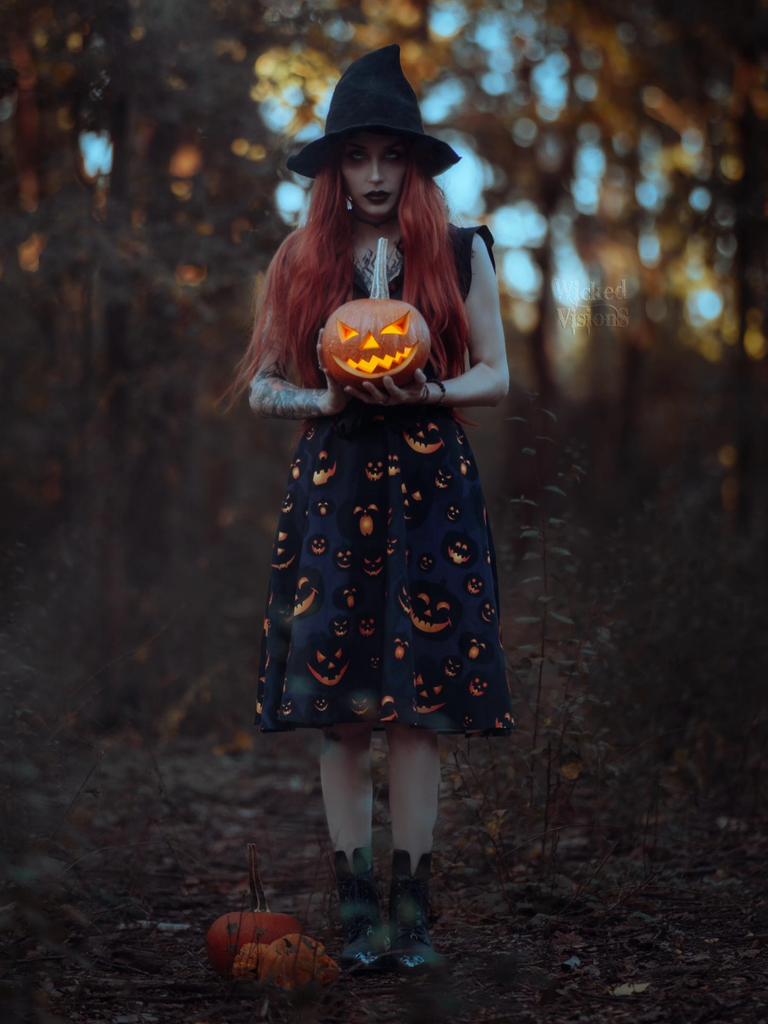 Black 1950s Halloween Pumpkin Patchwork Dress