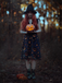 Black 1950s Halloween Pumpkin Patchwork Dress