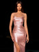 Pink 1930s Solid Satin Ruched Slit Dress