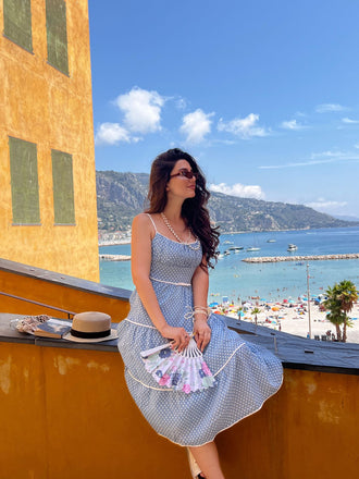 Sky Blue 1950s Strap Polka Dot Swing Dress