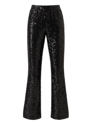 Black 1920s Solid Sequin Flared Pants