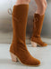 Suede Knee Lace-Up Block Heel Boots