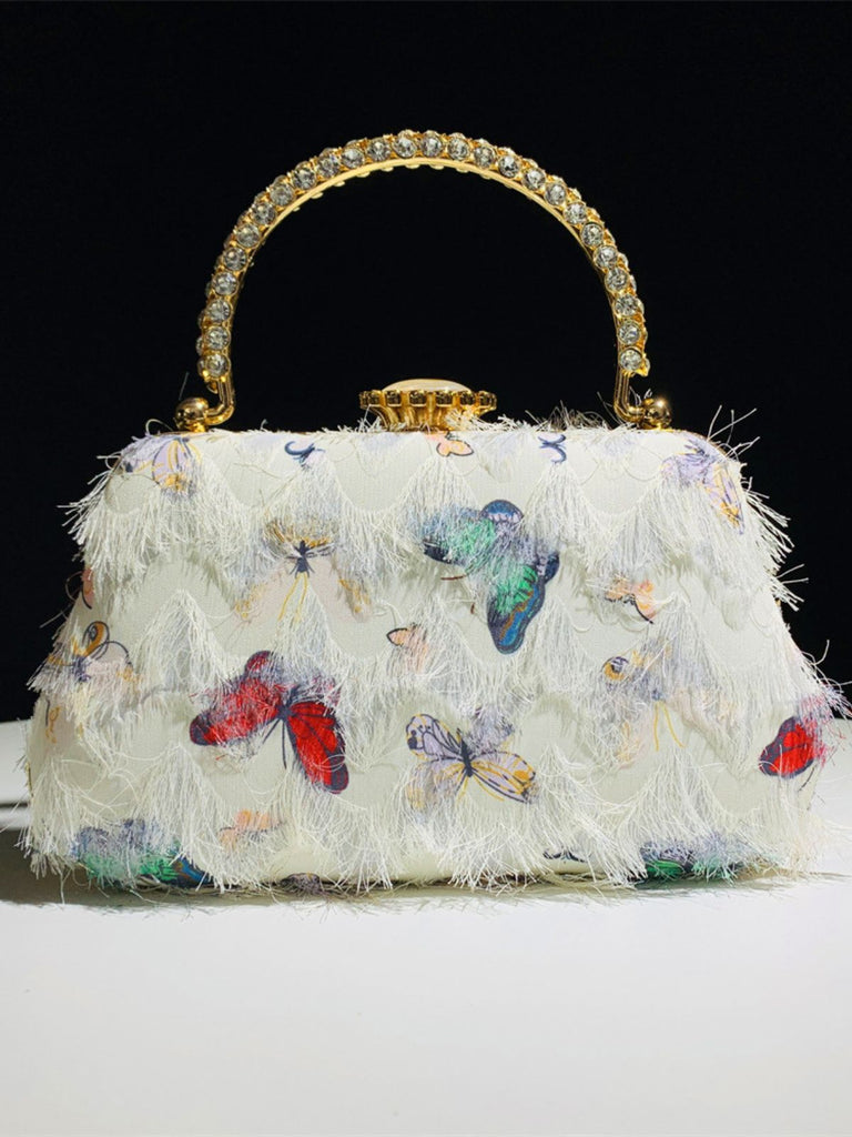 Rhinestone Butterfly Fluffy Vintage Handbag