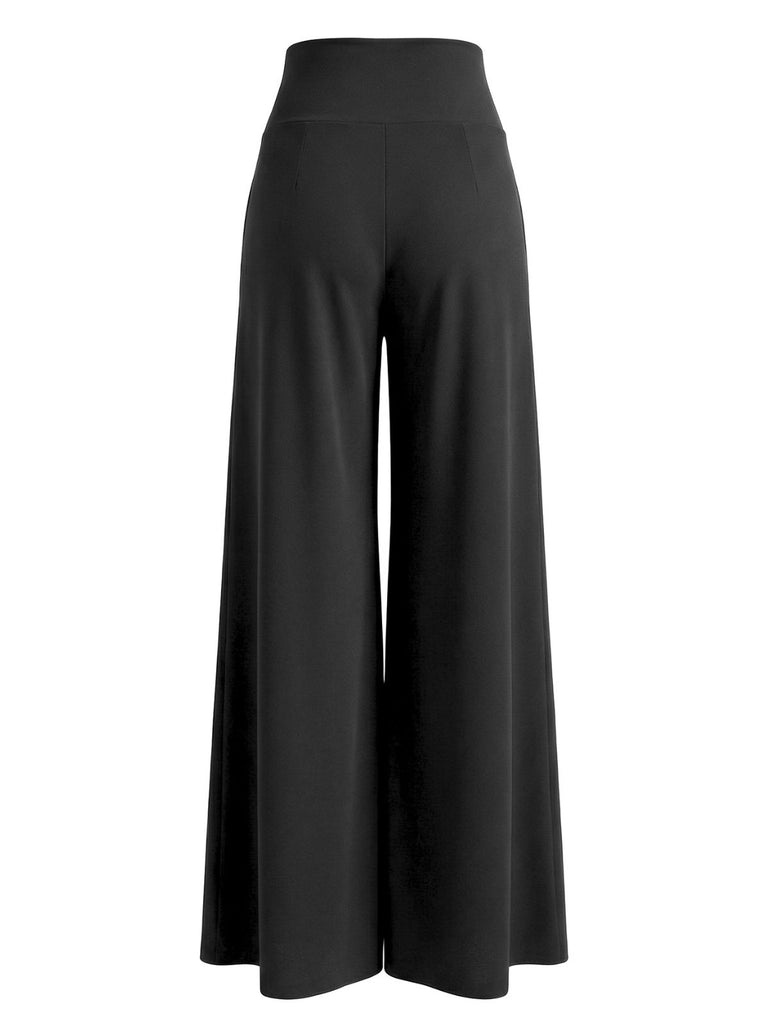 1950s Solid High Waist Double Breasted Wideleg Pants