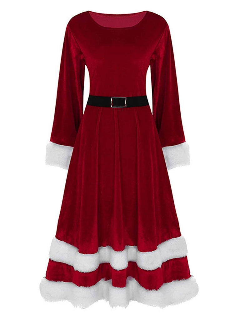 1940s Christmas Santa Faux Fur Trim Velvet Dress