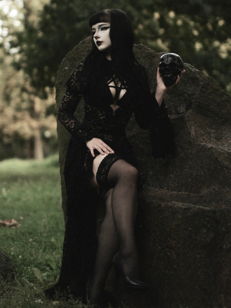 Black 1980s Gigot Sleeve Victorian Lace Dress