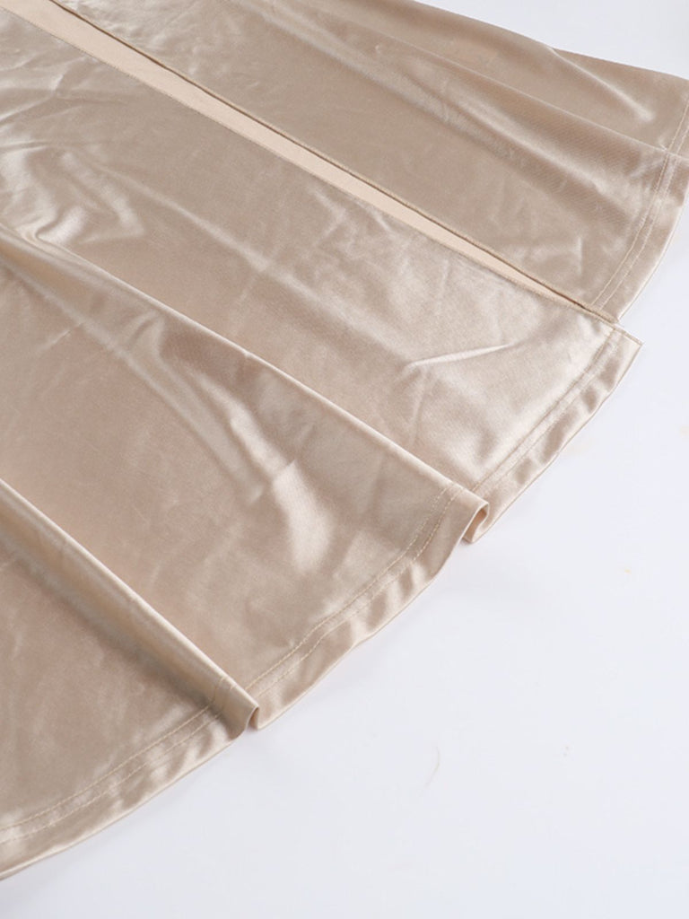 Champagne 1930s Off Shoulder Slit Satin Dress