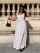 White 1950s Square Neck Polka Dot Sleeveless Pleated Dress