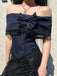 Dark Blue 1930s Halloween Off-Shoulder Lace Tassel Top