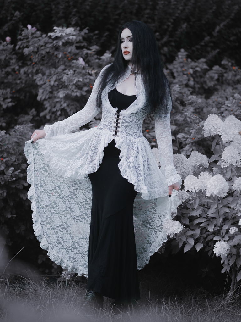 White 1980s Gigot Sleeve Victorian Lace Dress