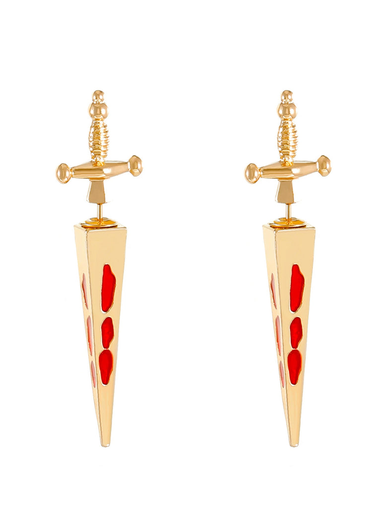 Gold Gothic Blood Sword Pendant Earrings
