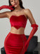 2PCS Red 1980s Velvet Heart Cutout Crop Top & Skirt