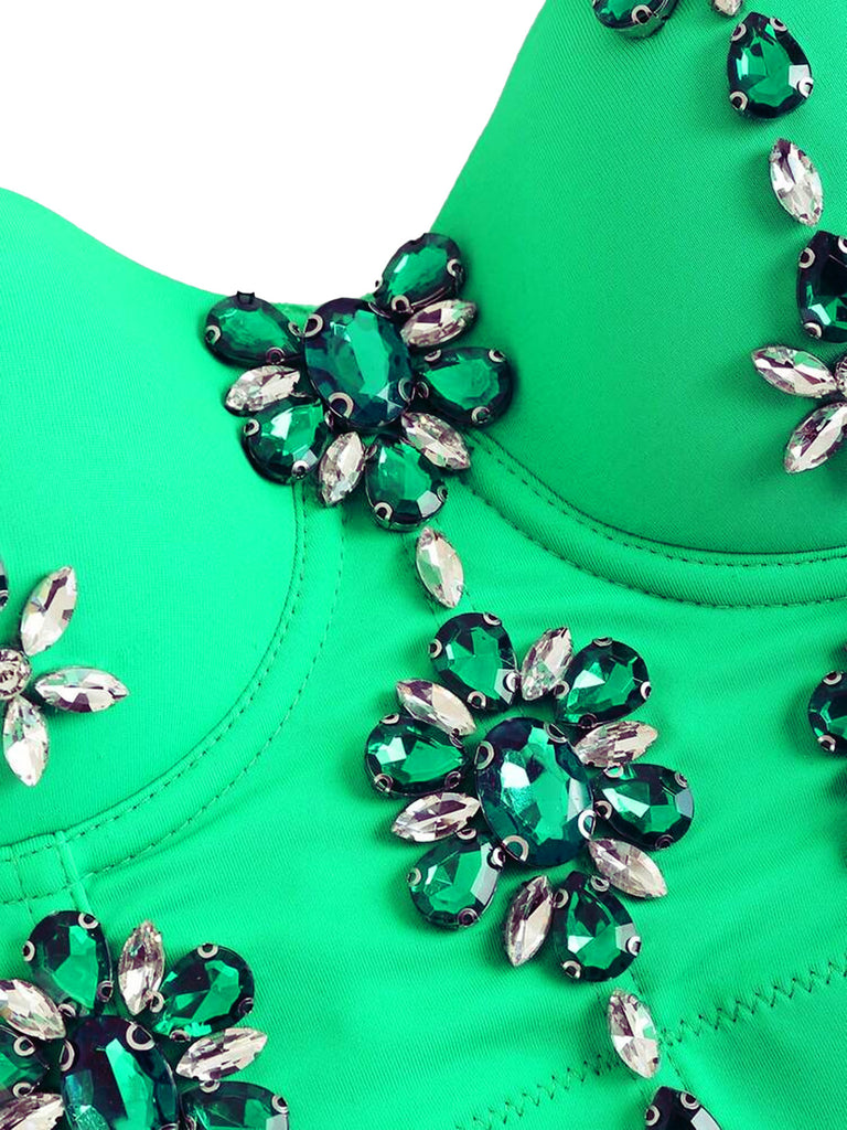 1970s Slip Crystal Cropped Bustier Top