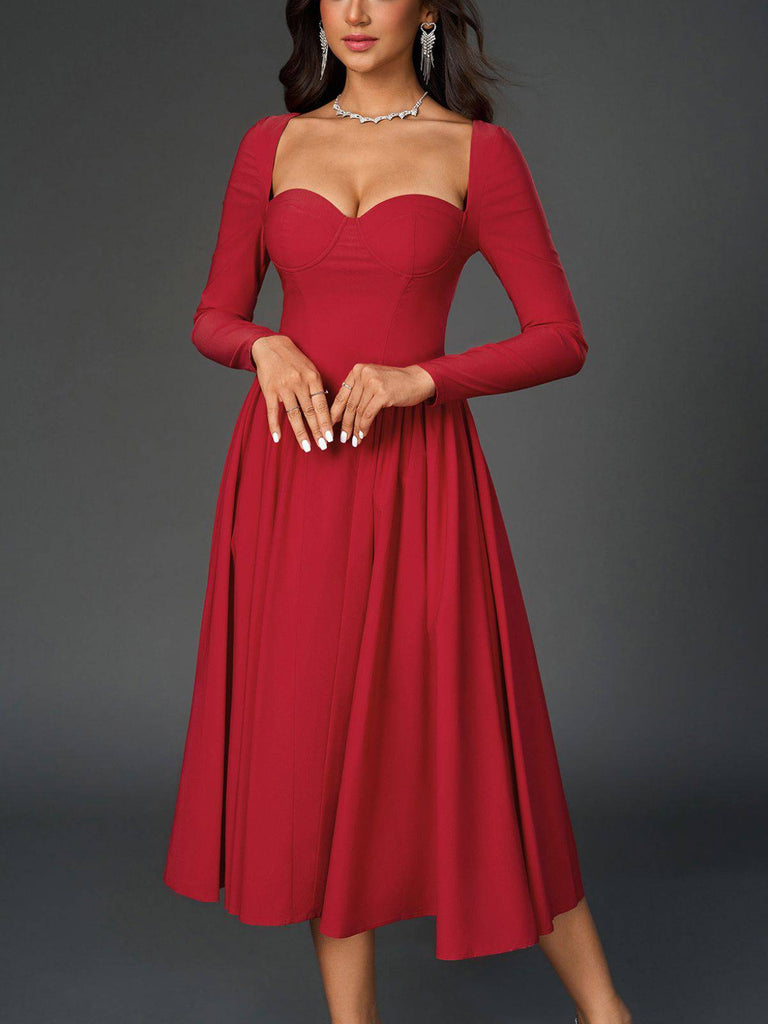 1960s Backless Lace-Up Pleated Midi Dress