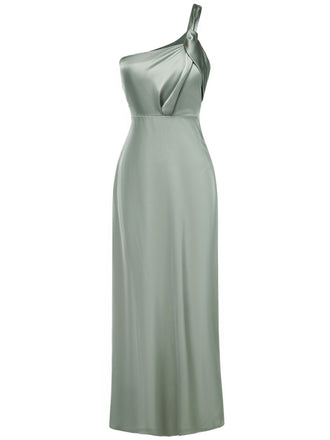1940s Solid Satin One-Shoulder Dress